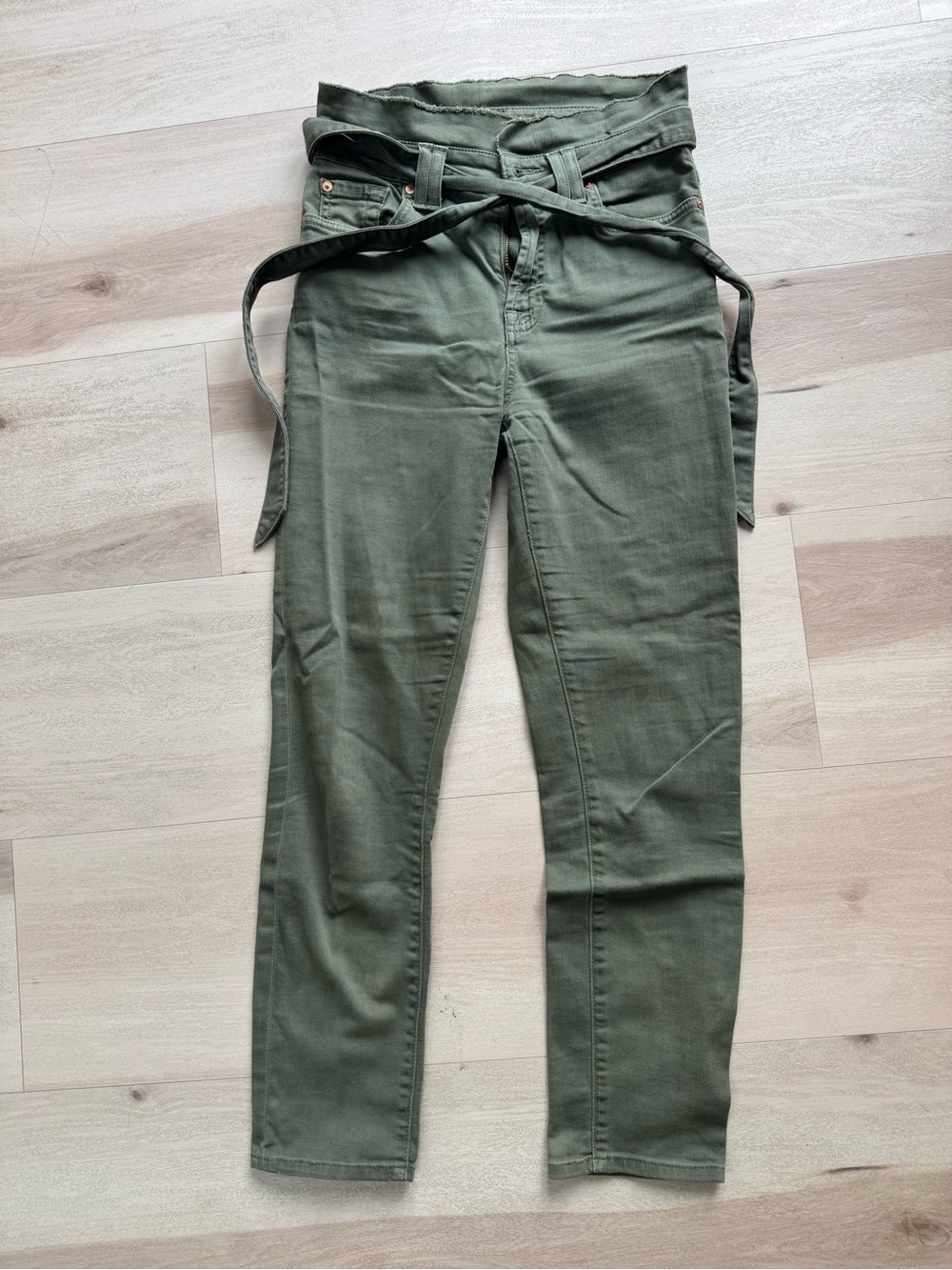 7 for All Mankind High-Rise Paperbag Waist Slim Pants - Olive